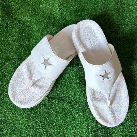 Vintage 90s CONVERSE ONE STAR White Gray Leather Thong Slide Sandal Shoes Size 4 - Picture 1 of 13